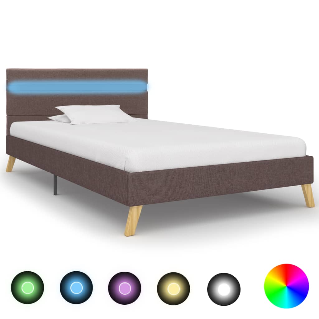 vidaXL Πλαίσιο Κρεβατιού με LED Χρώμα Taupe 90 x 200 εκ. Υφασμάτινο