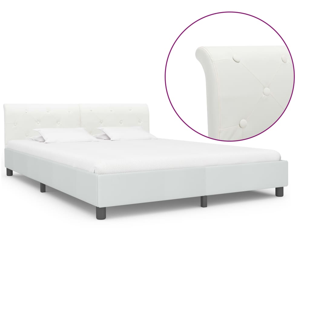 vidaXL Cadru de pat, alb, 160 x 200 cm, piele ecologică