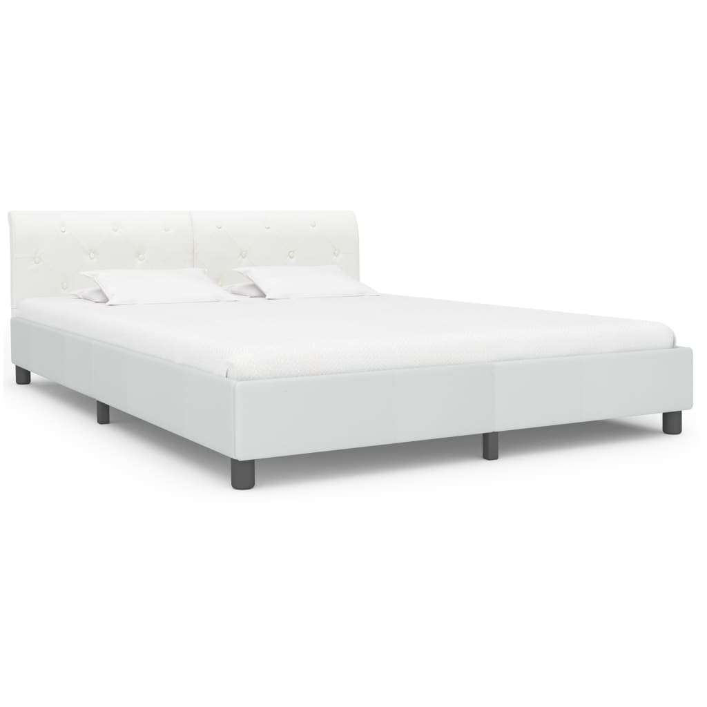 vidaXL Cadru de pat, alb, 160 x 200 cm, piele ecologică