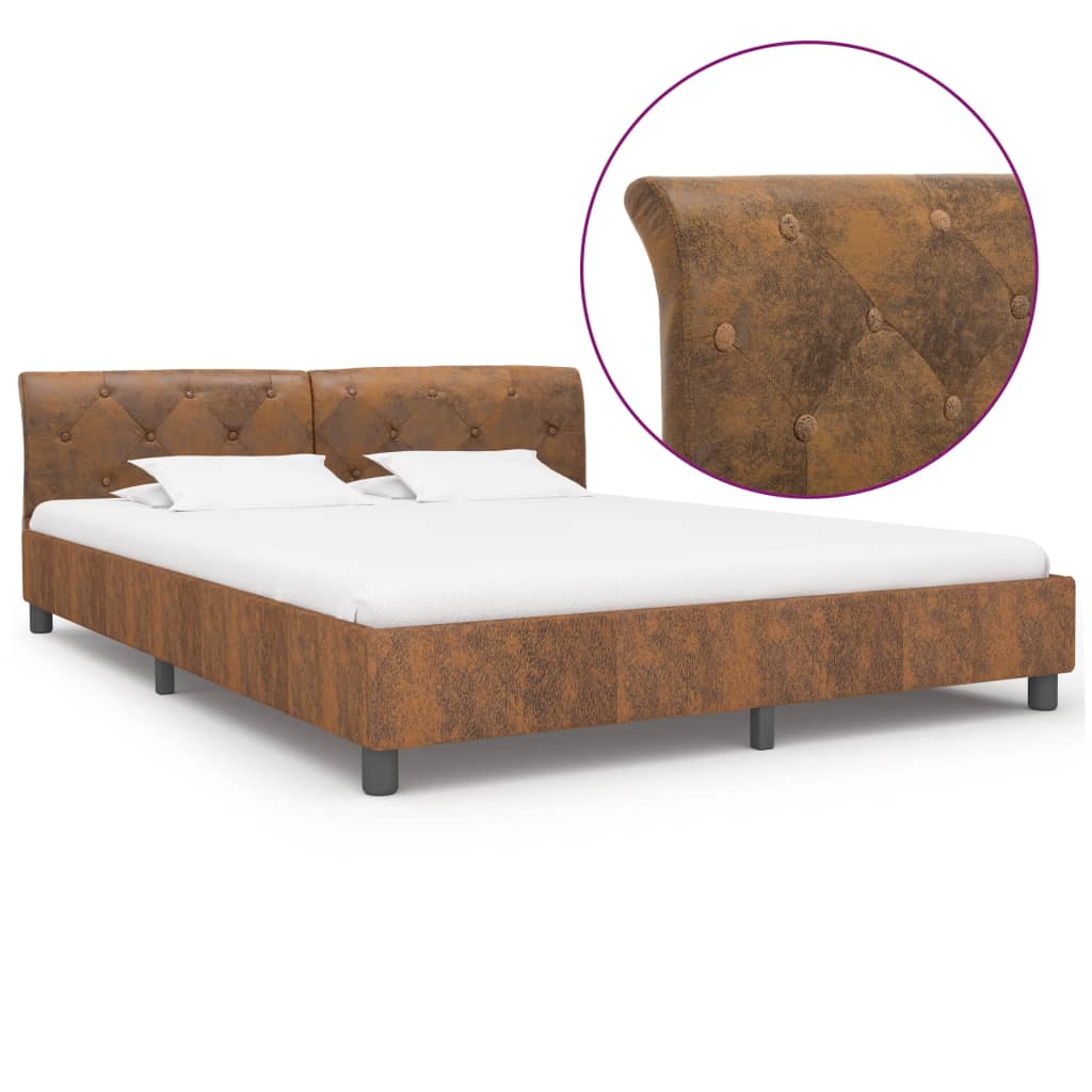 vidaXL Cadru de pat, maro, 160 x 200 cm, piele întoarsă ecologică vidaxl.ro
