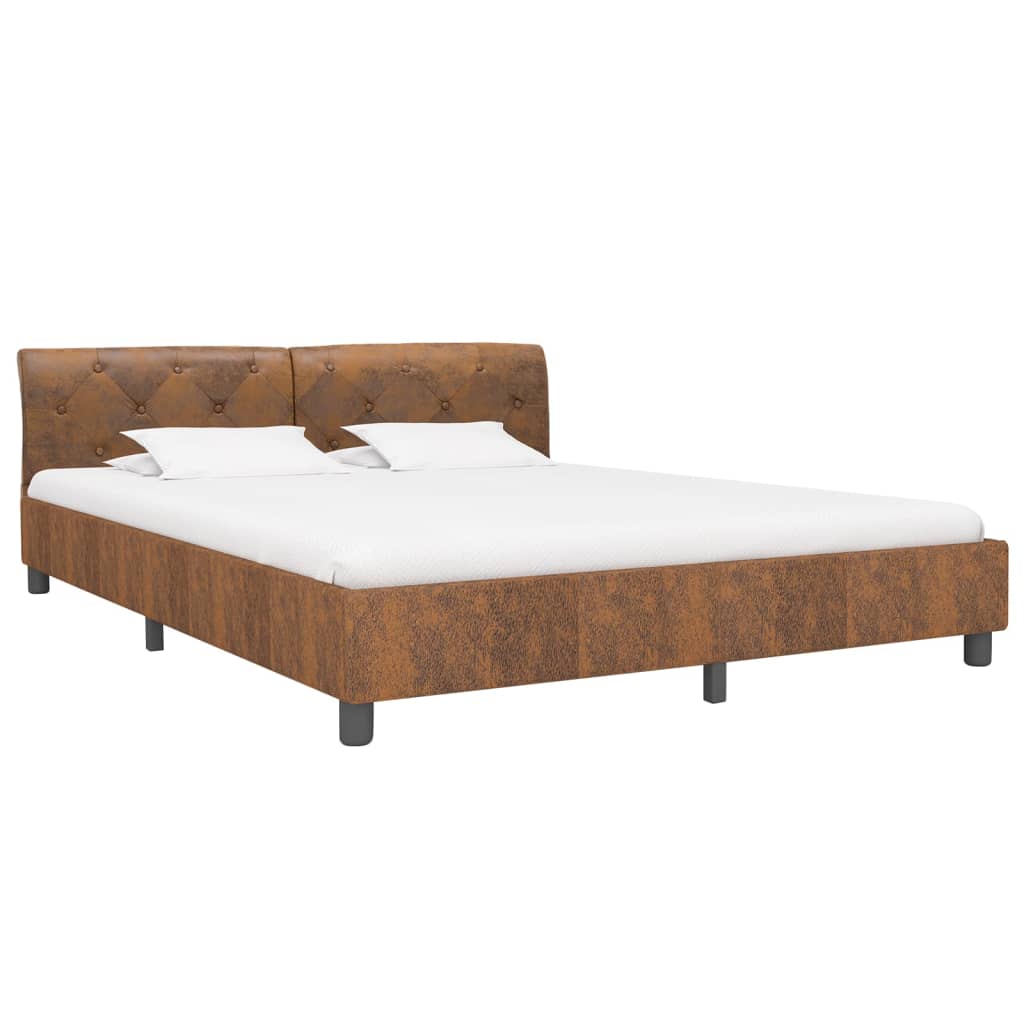 vidaXL Bed Frame Brown Faux Suede Leather 180x200 cm Super King