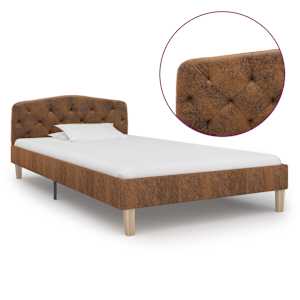 Posteljni okvir rjav iz umetnega semiš usnja 90x200 cm