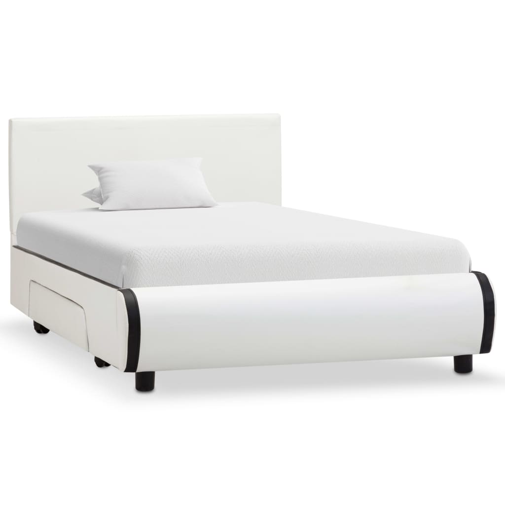 vidaXL Cadru de pat cu sertare, alb, 100 x 200 cm, piele ecologică vidaxl.ro