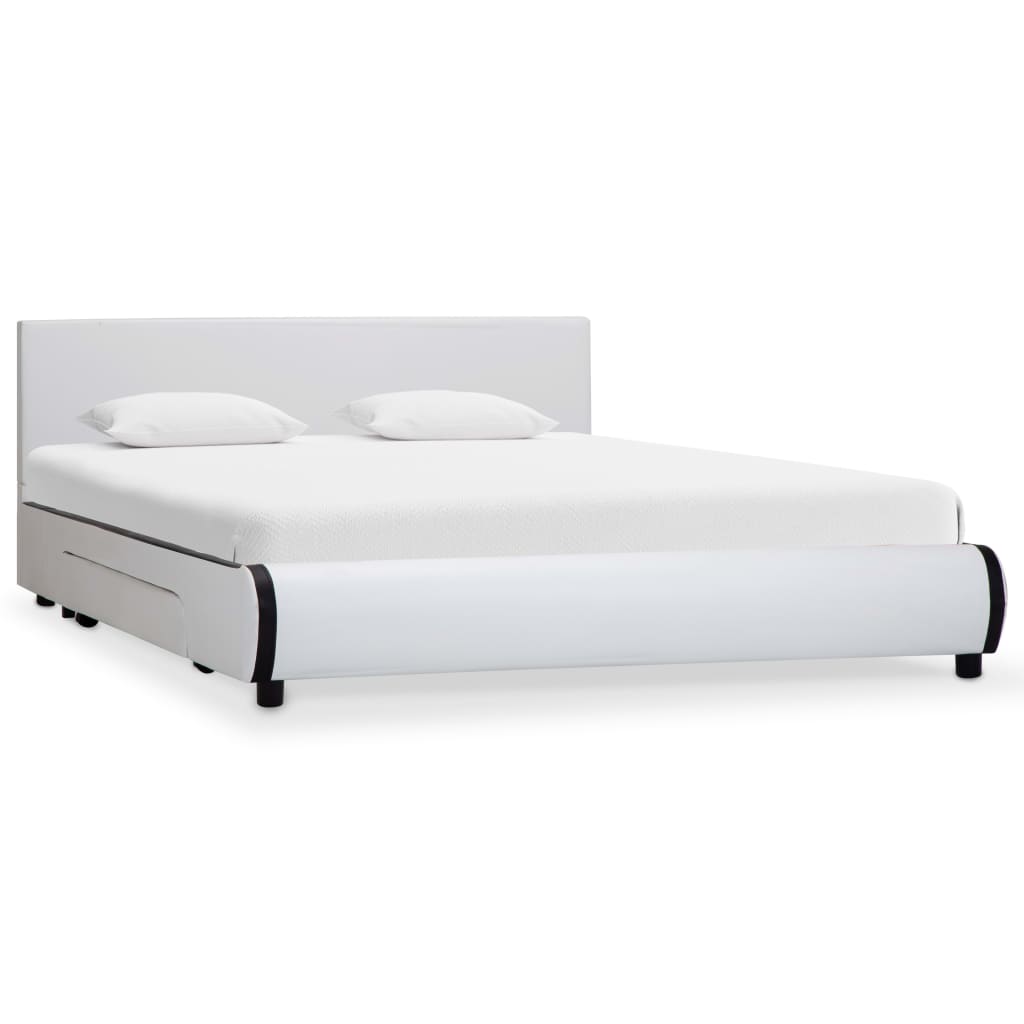 vidaXL Cadru pat cu sertare, alb, 140 x 200 cm, piele artificială