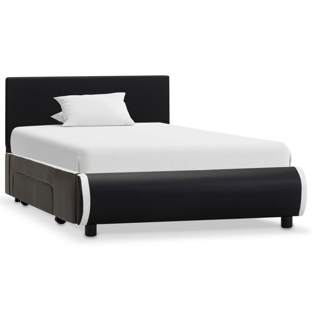 vidaXL Cadru pat cu sertare, negru, 90 x 200 cm, piele ecologică vidaxl.ro