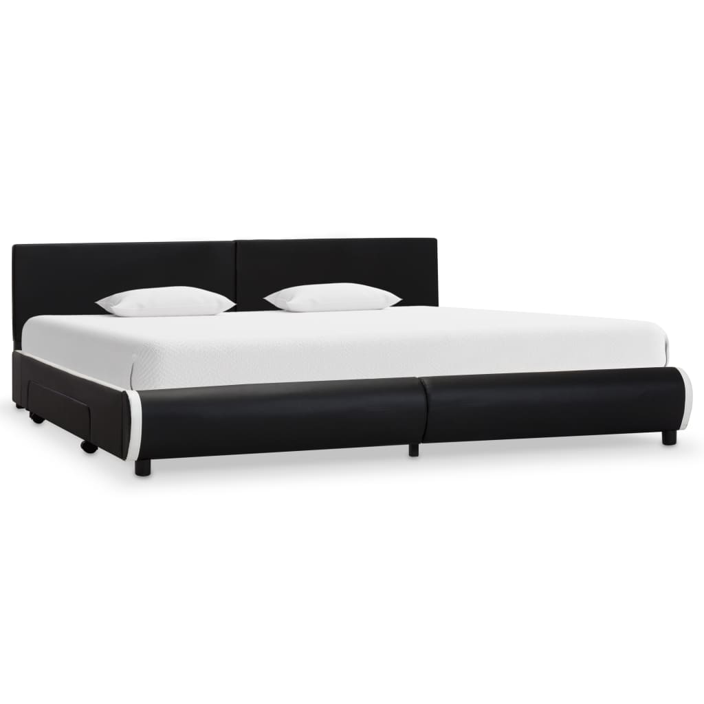 vidaXL Cadru pat cu sertare, negru, 180 x 200 cm, piele artificială vidaXL