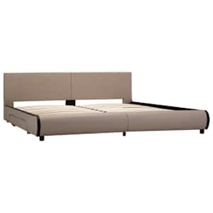 vidaXL Lovos rėmas su stalčiais, kapučino sp., 180x200 cm, dirbt. oda