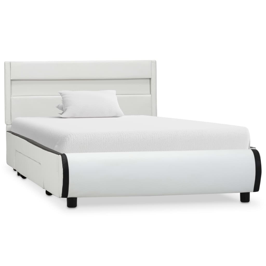 vidaXL Rám postele s LED světlem bílý umělá kůže 90 x 200 cm