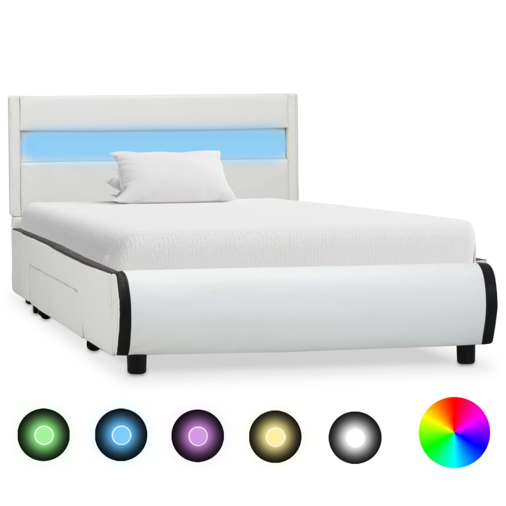 vidaXL Cadru de pat cu LED-uri, alb, 100 x 200 cm, piele ecologică vidaXL