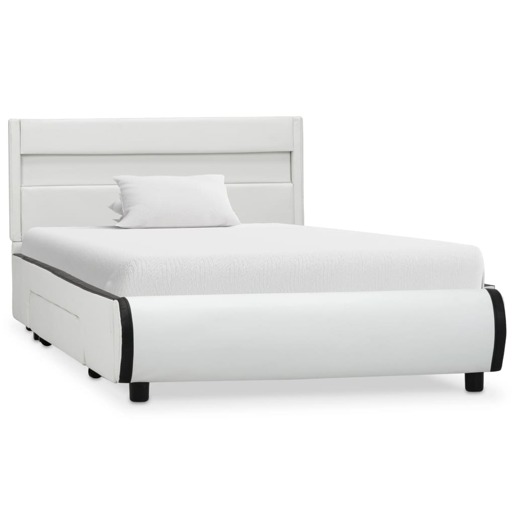 vidaXL Cadru de pat cu LED-uri, alb, 100 x 200 cm, piele ecologică 