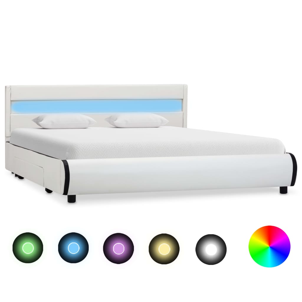 vidaXL Cadru de pat cu LED, alb, 120 x 200 cm, piele ecologică vidaXL