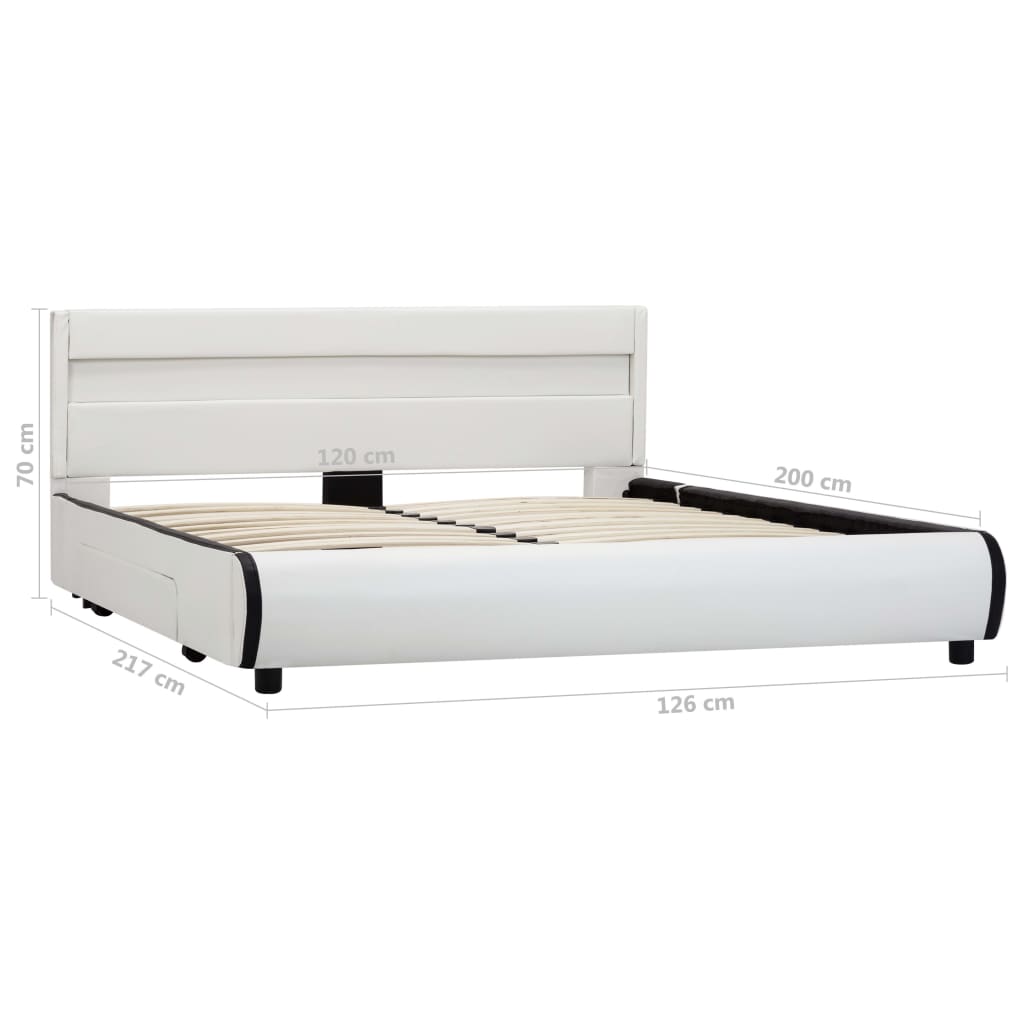 Cadru de pat cu LED, alb, 120 x 200 cm, piele ecologică