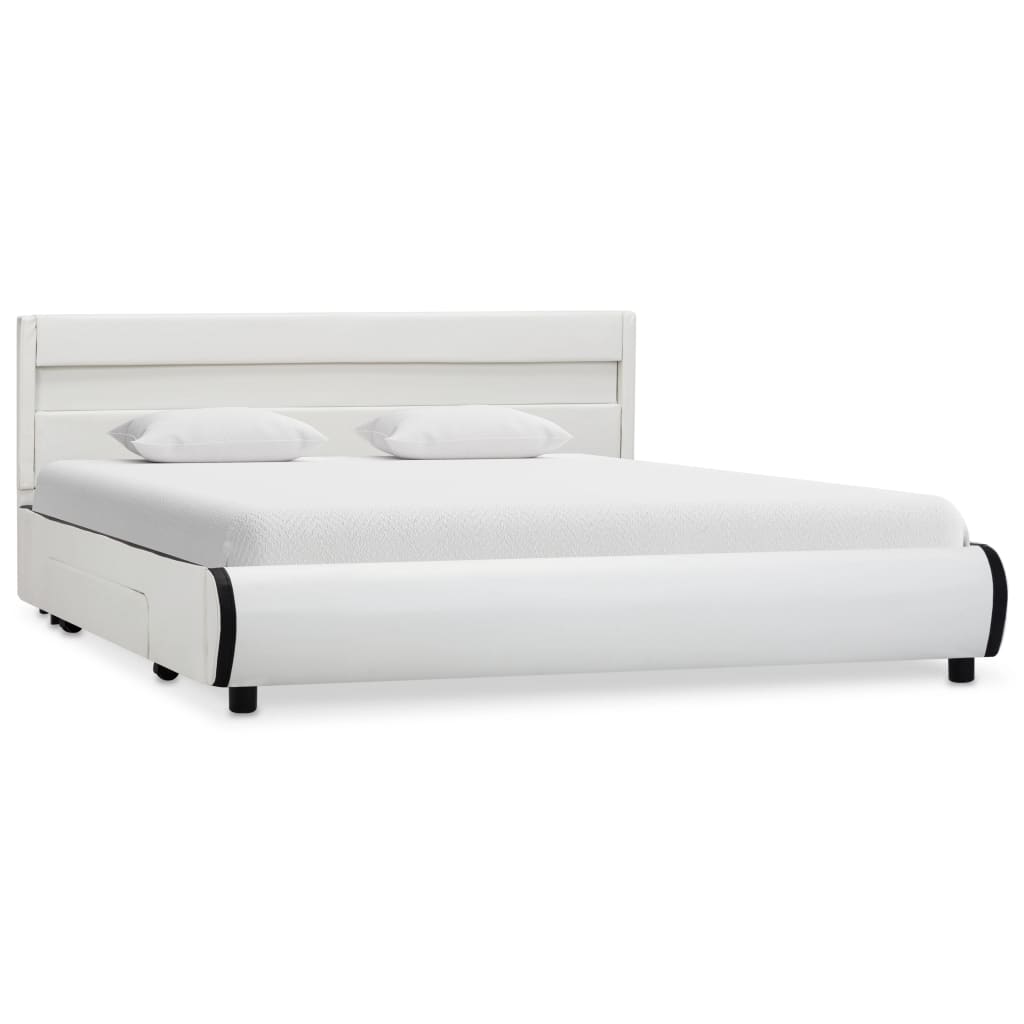 vidaXL Bedframe met LED kunstleer wit 140x200 cm afbeelding
