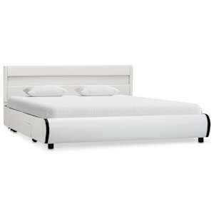 vidaXL Lovos rėmas su LED, baltos spalvos, 160x200cm, dirbtinė oda