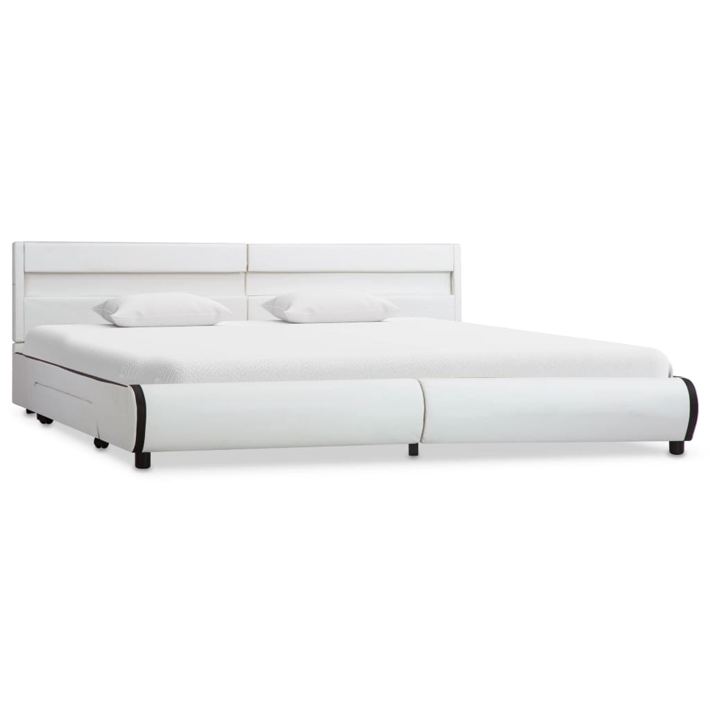 vidaXL gultas rāmis ar LED, balta mākslīgā āda, 180x200 cm