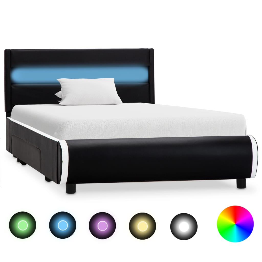 vidaXL Cadru de pat cu LED, negru, 90 x 200 cm, piele ecologică vidaXL