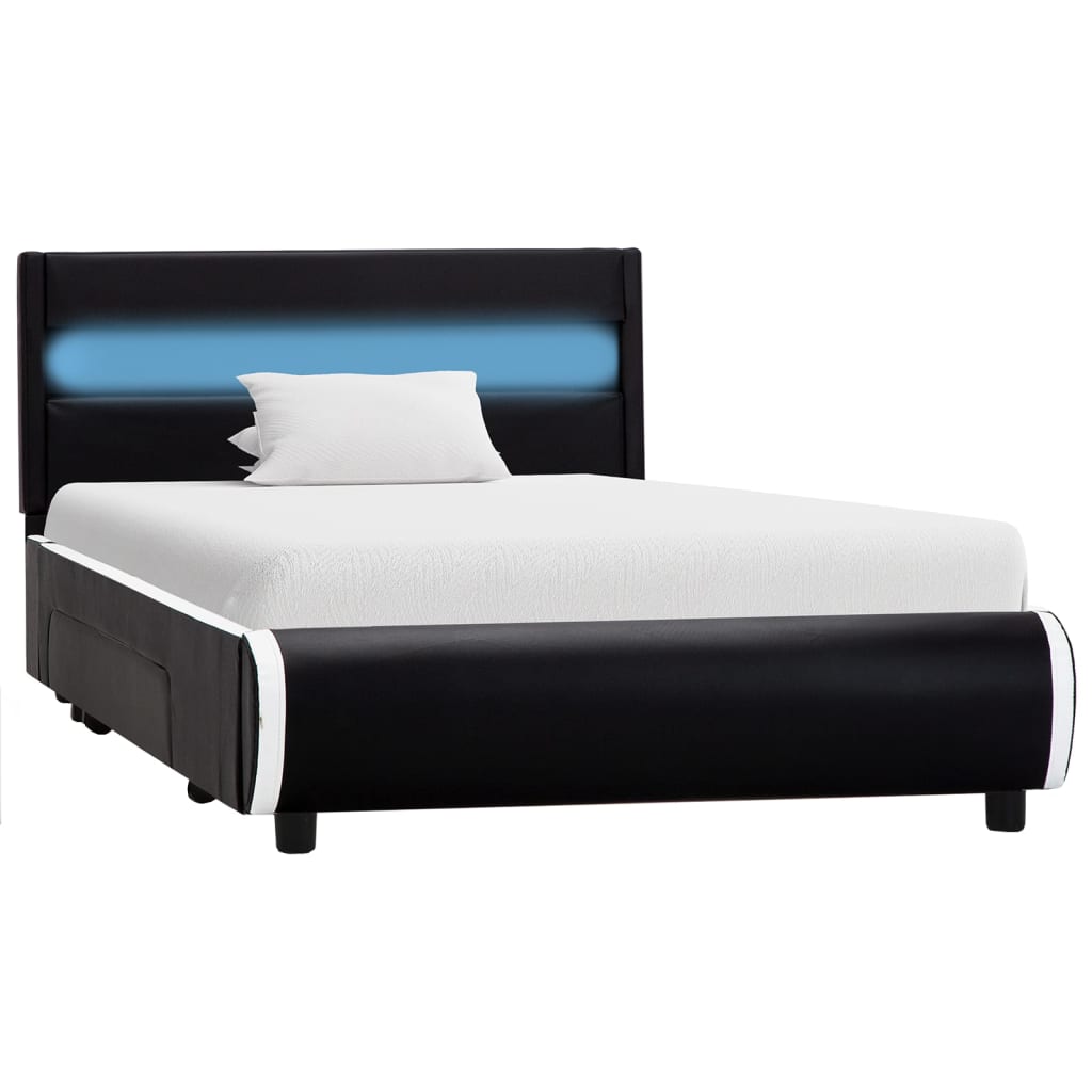 vidaXL Estructura de cama con LED cuero sintético negro 90x200 cm