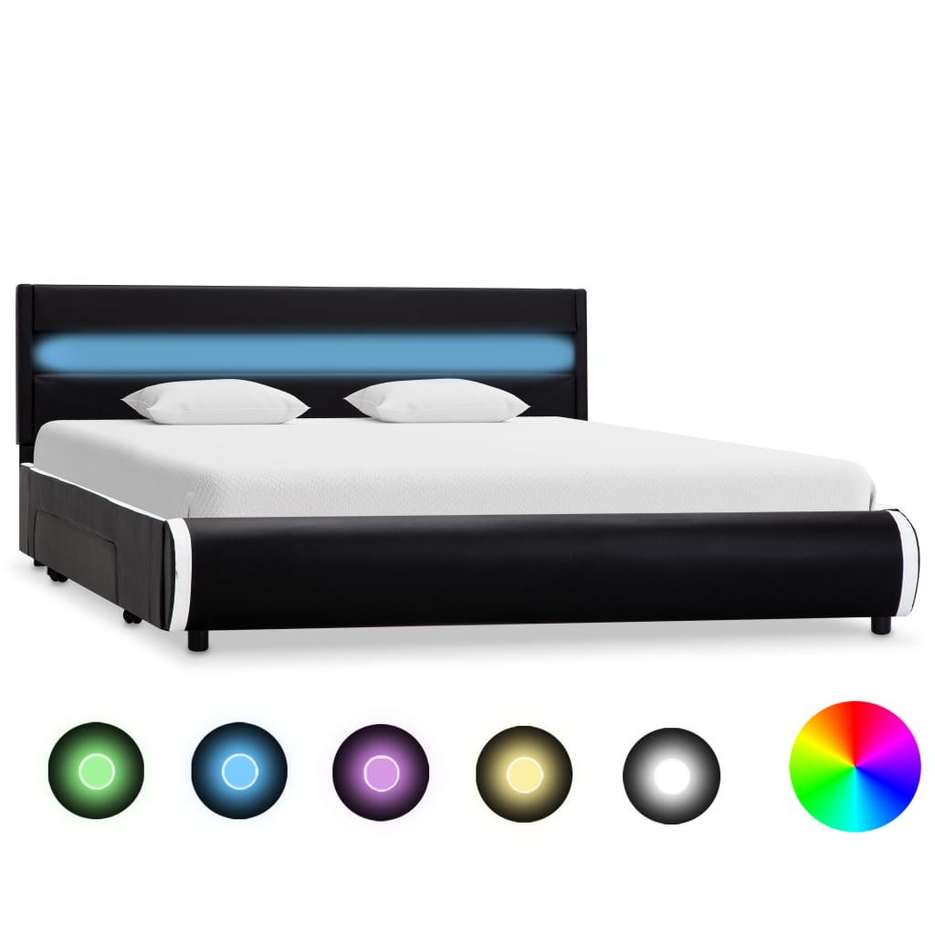 vidaXL Cadru de pat cu LED-uri, negru, 120 x 200 cm, piele ecologică vidaXL