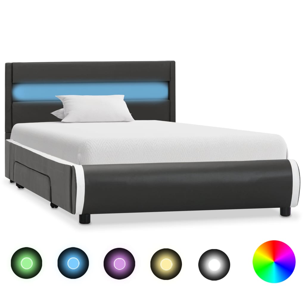 vidaXL Cadru de pat cu LED, antracit, 100×200 cm, piele ecologică vidaXL