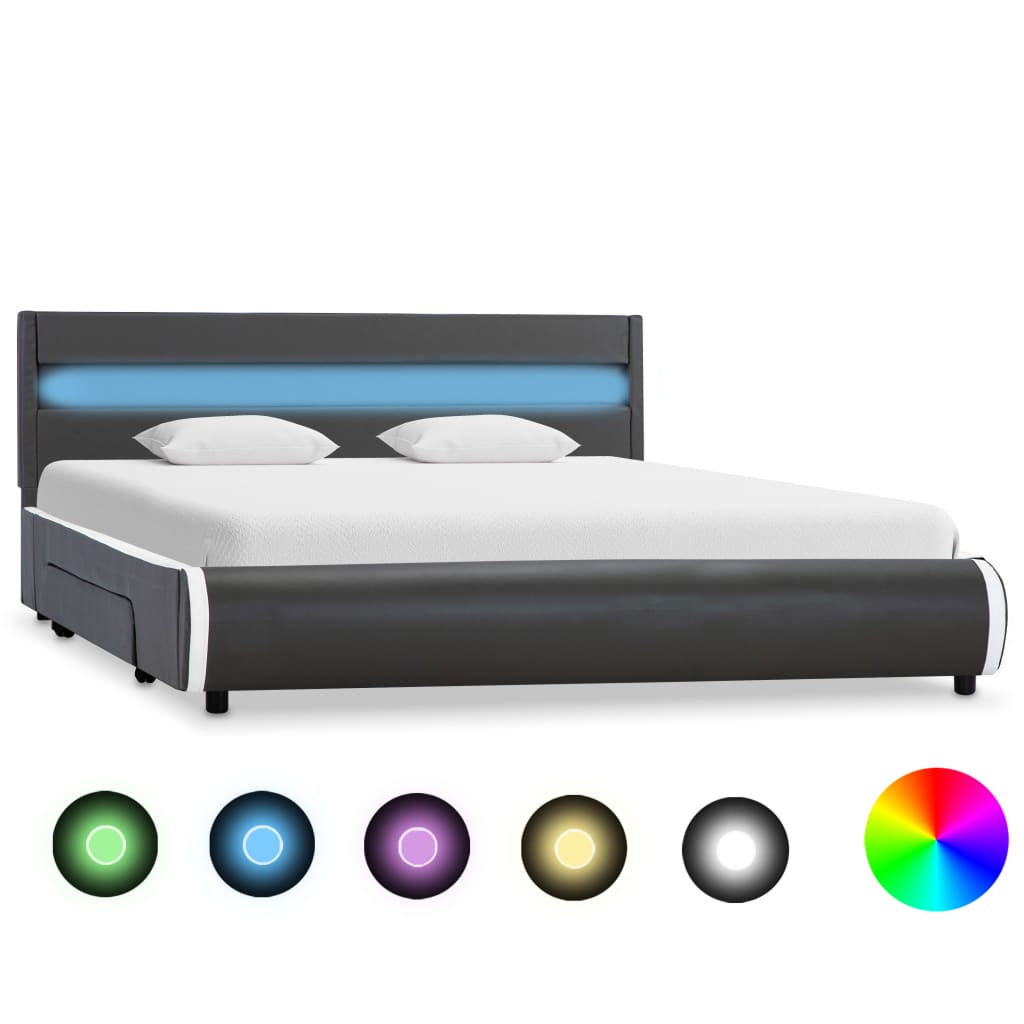 vidaXL Cadru de pat cu LED, antracit, 160×200 cm, piele ecologică vidaXL