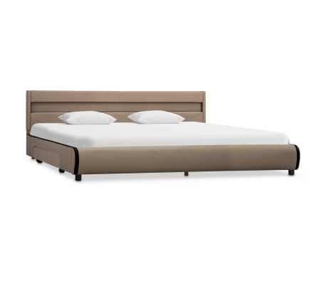 vidaXL Lovos rėmas su LED, kapučino spalvos, 180x200cm, dirbtinė oda