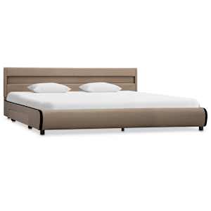 vidaXL Lovos rėmas su LED, kapučino spalvos, 180x200cm, dirbtinė oda