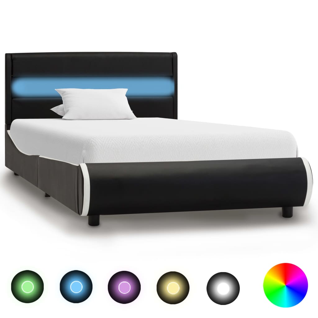 vidaXL Cadru de pat cu LED, negru, 90 x 200 cm, piele artificială 
