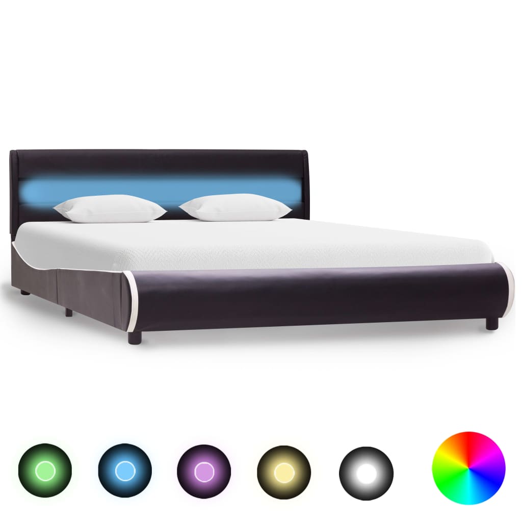vidaXL Cadru de pat cu LED, negru, 140 x 200 cm, piele ecologică de la vidaxl imagine noua