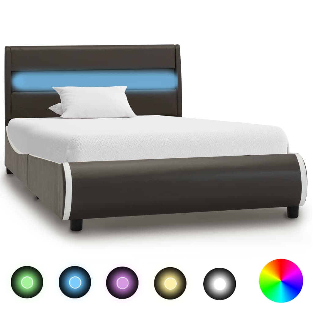 vidaXL Cadru de pat cu LED, antracit, 90 x 200 cm, piele ecologică vidaXL