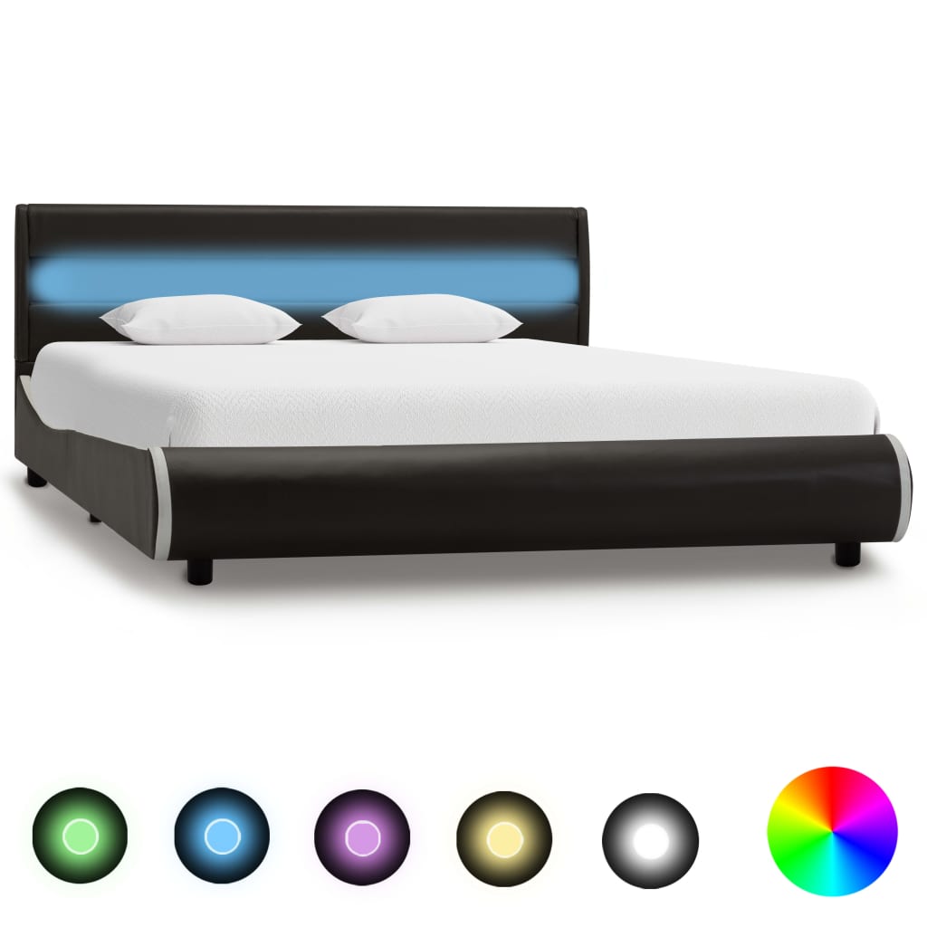 vidaXL Rám postele s LED světlem antracitový umělá kůže 140 x 200 cm