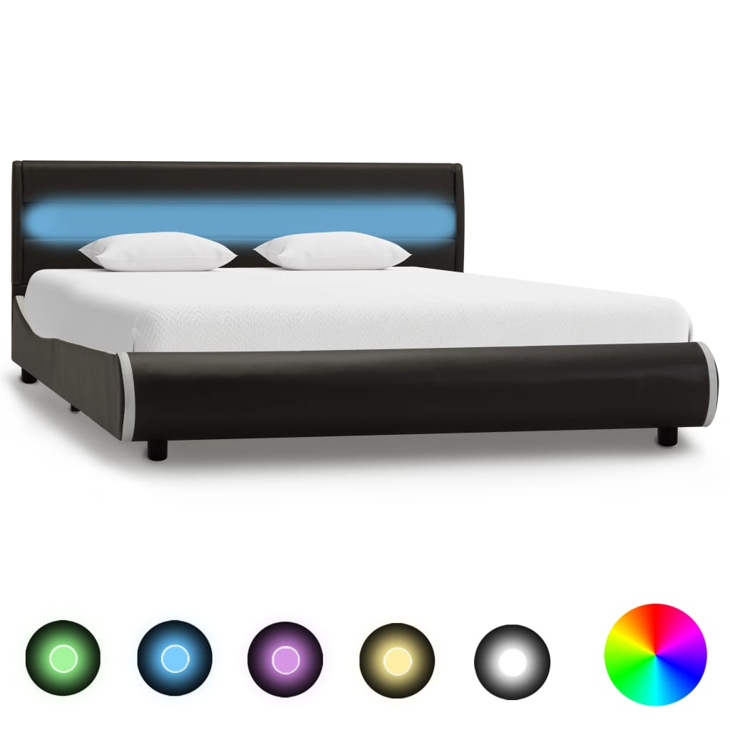 vidaXL Cadru de pat cu LED-uri, antracit, 160×200 cm, piele ecologică de la vidaxl imagine noua