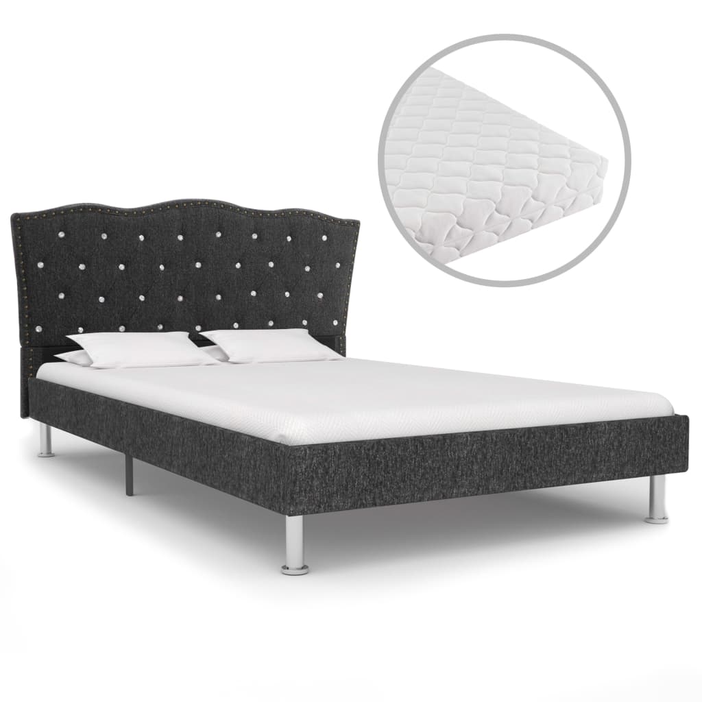 Bett mit Matratze Dunkelgrau Stoff 140 x 200 cm