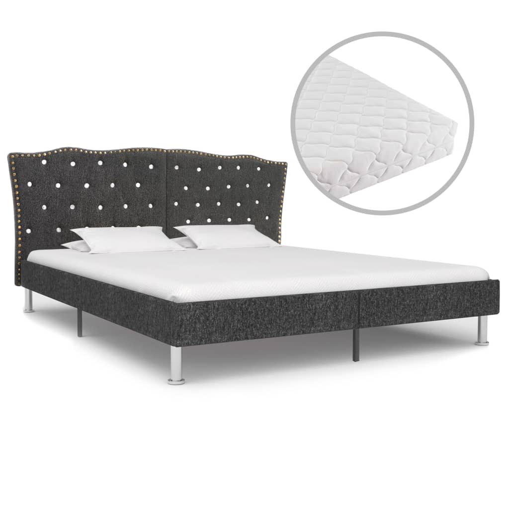 Bett mit Matratze Dunkelgrau Stoff 160 x 200 cm