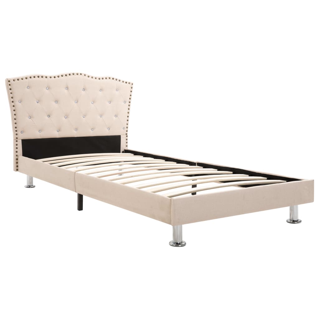 vidaXL Säng med madrass beige tyg 90x200 cm