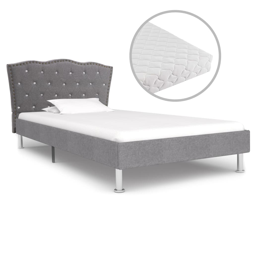 Lit avec matelas Gris clair Tissu 90x200 cm