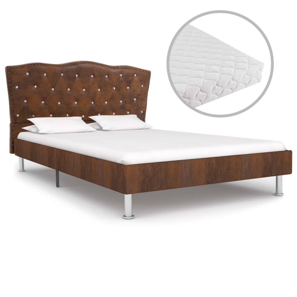 Bett mit Matratze Braun Stoff 140 x 200 cm kaufen