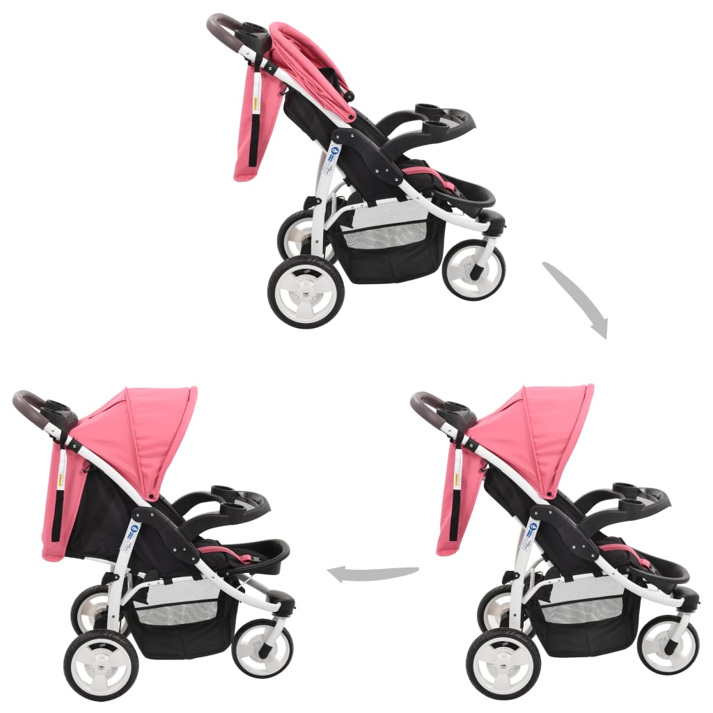 vidaXL trīsriteņu bērnu ratiņi, rozā ar melnu
