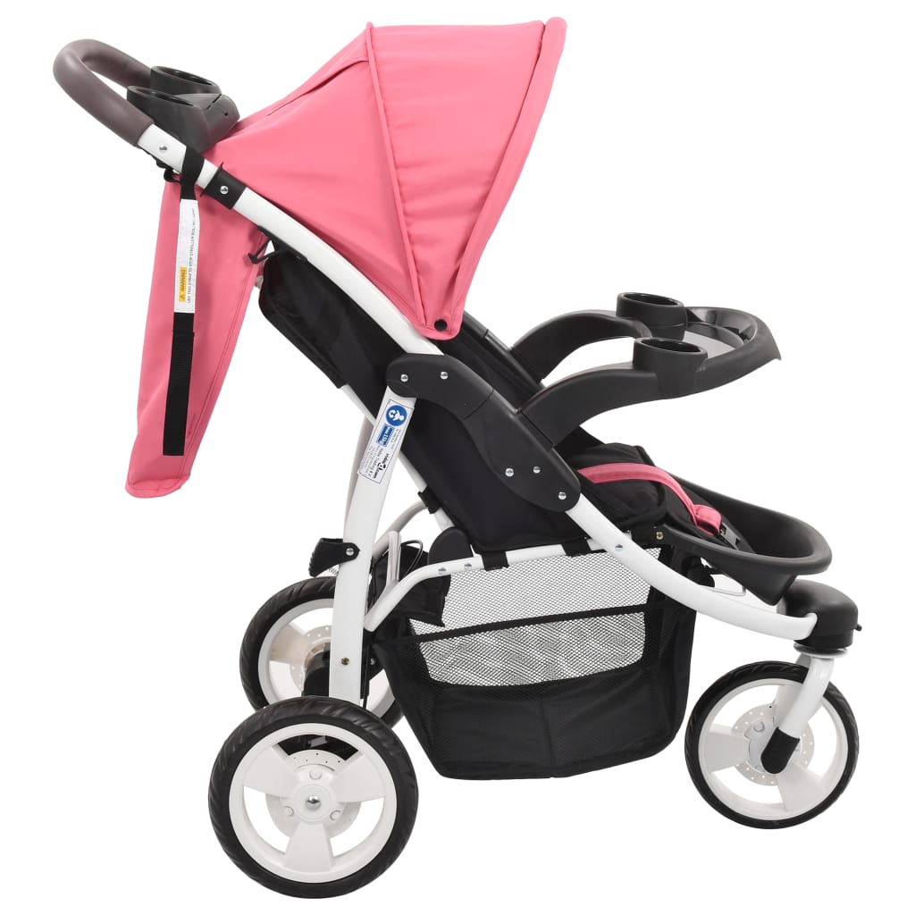 Poussette bébé à 3 roues Rose et noir