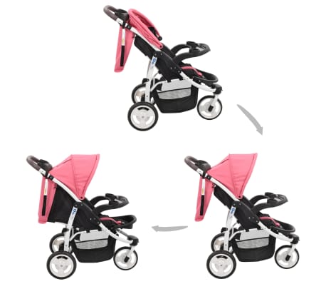 vidaXL Poussette bébé à 3 roues Rose et noir