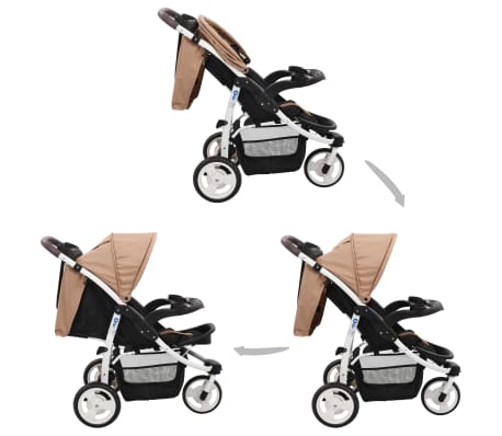 vidaXL Kinderwagen met 3 wielen taupe en zwart