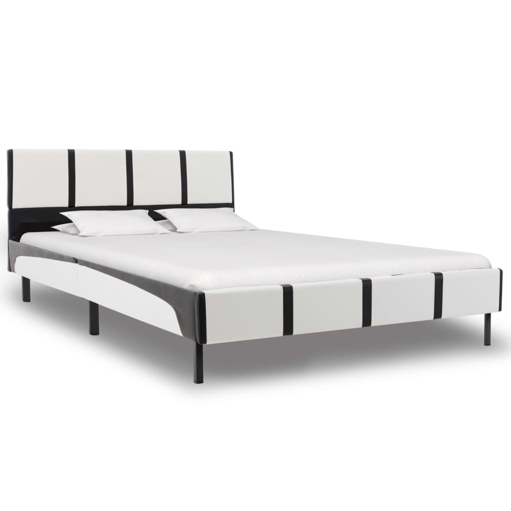 vidaXL Bett mit Matratze Weiß und Schwarz Kunstleder 90 x 200 cm