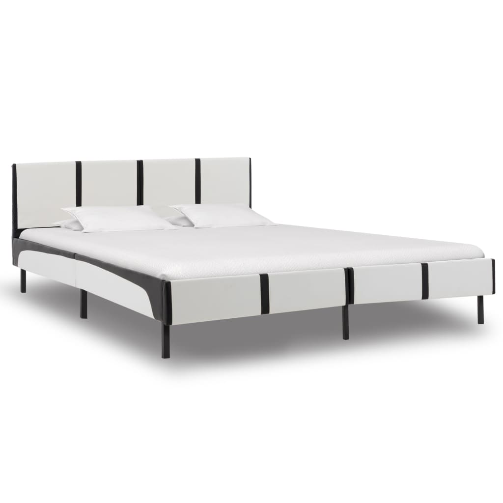 vidaXL Bett mit Matratze Weiß und Schwarz Kunstleder 140 x 200 cm