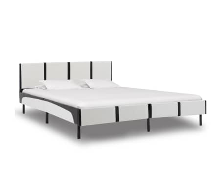 vidaXL voodi madratsiga, valge ja must, kunstnahk 140 x 200 cm