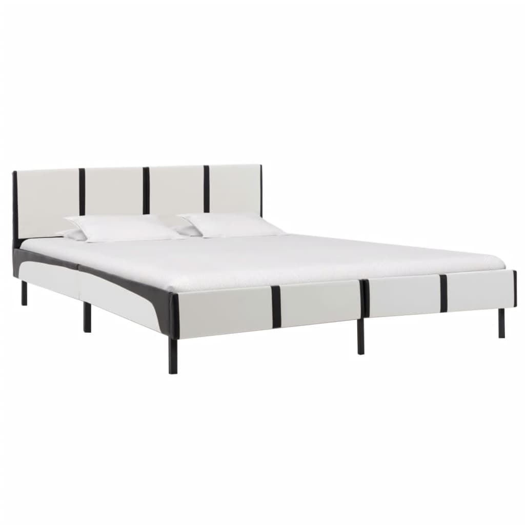 vidaXL Bett mit Matratze Weiß und Schwarz Kunstleder 160 x 200 cm