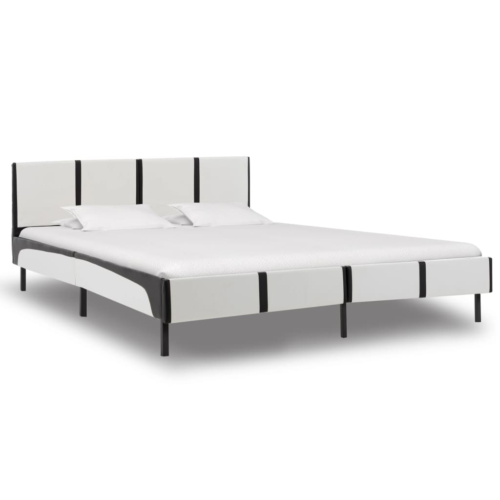 vidaXL Cama con colchón cuero sintético blanco y negro 180x200 cm