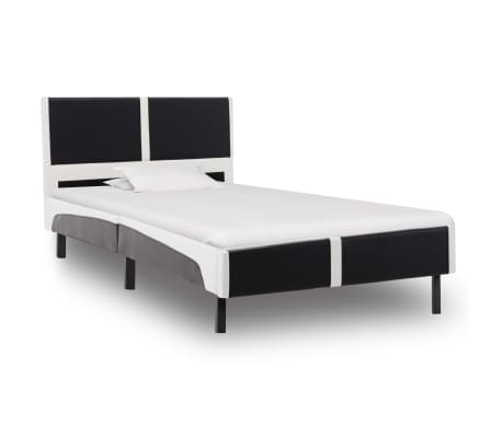 vidaXL Bett mit Matratze Schwarz und Weiß Kunstleder 90 x 200 cm