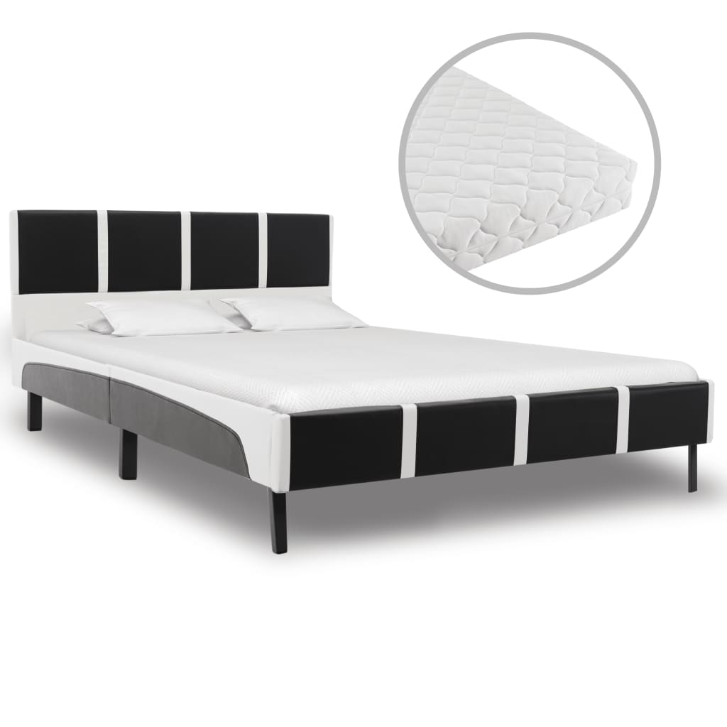 vidaXL Bed met matras kunstleer zwart en wit 140×200 cm