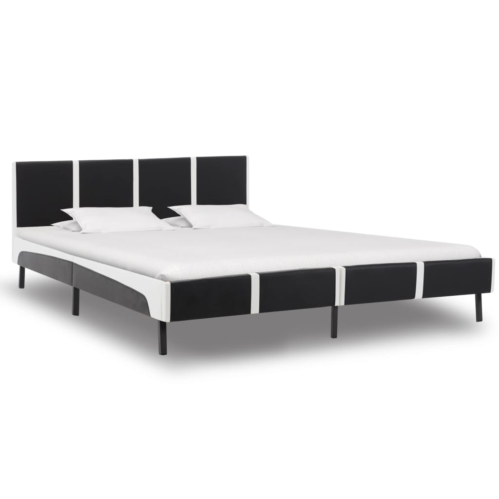 vidaXL Bett mit Matratze Schwarz und Weiß Kunstleder 160 x 200 cm