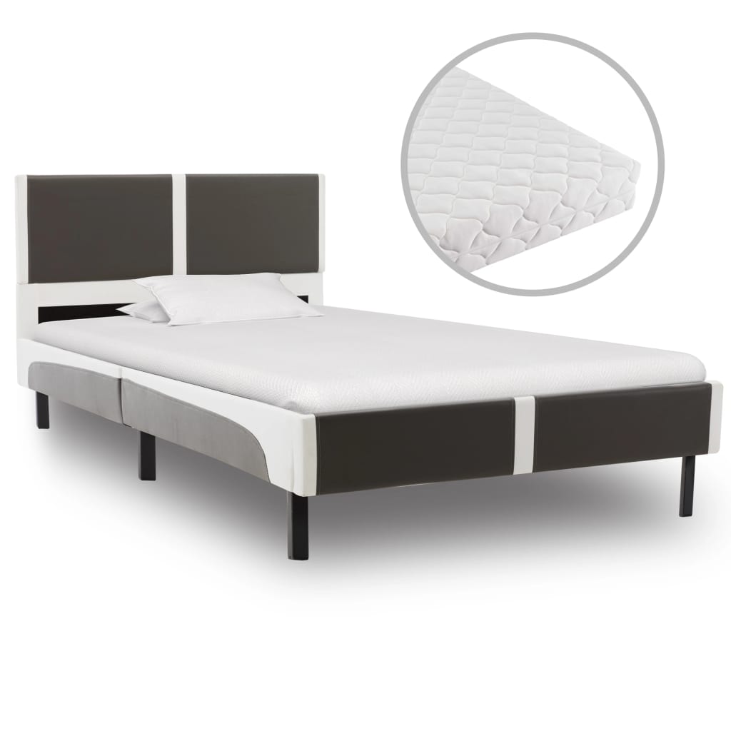 Lit avec matelas Gris et blanc Similicuir 90 x 200 cm