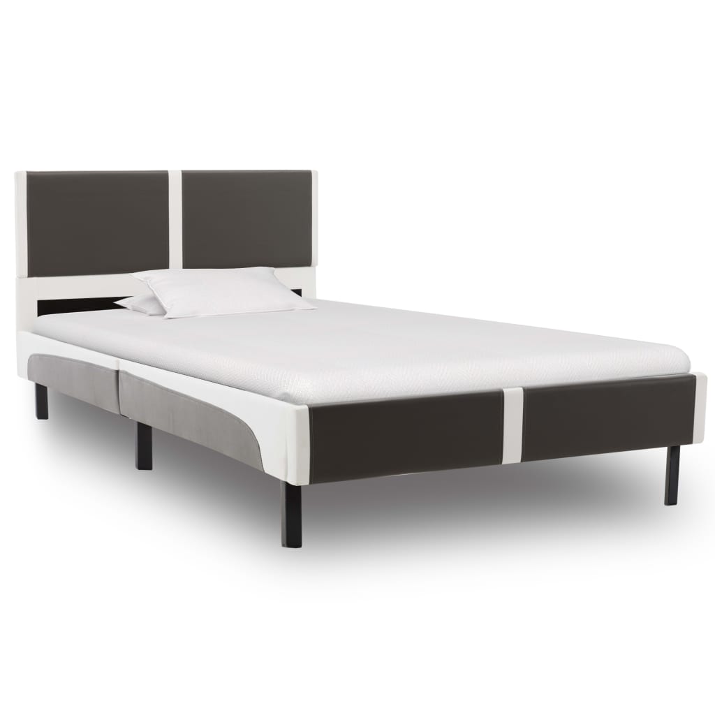 vidaXL seng med madras 90 x 200 cm grå og hvid kunstlæder